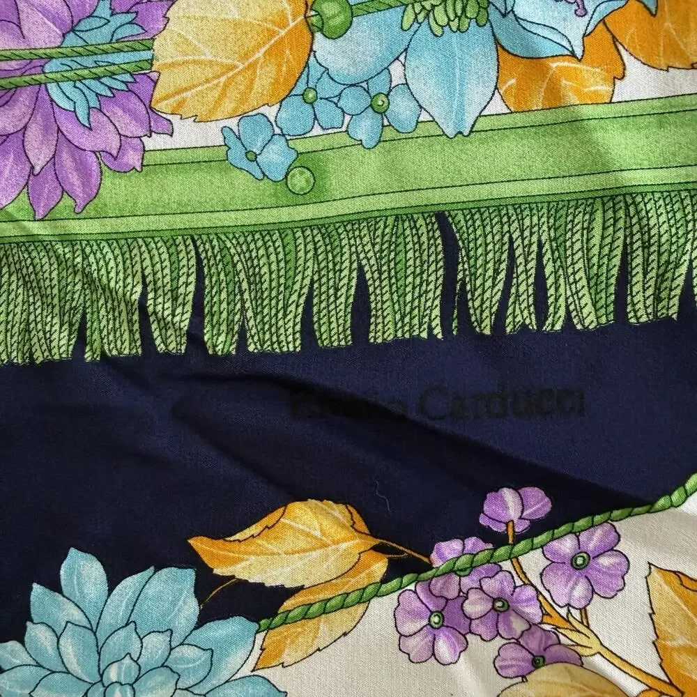 Vintage Emilio Carducci Italy Floral Silk Scarf Hand Rolled Hem Designer 90cm